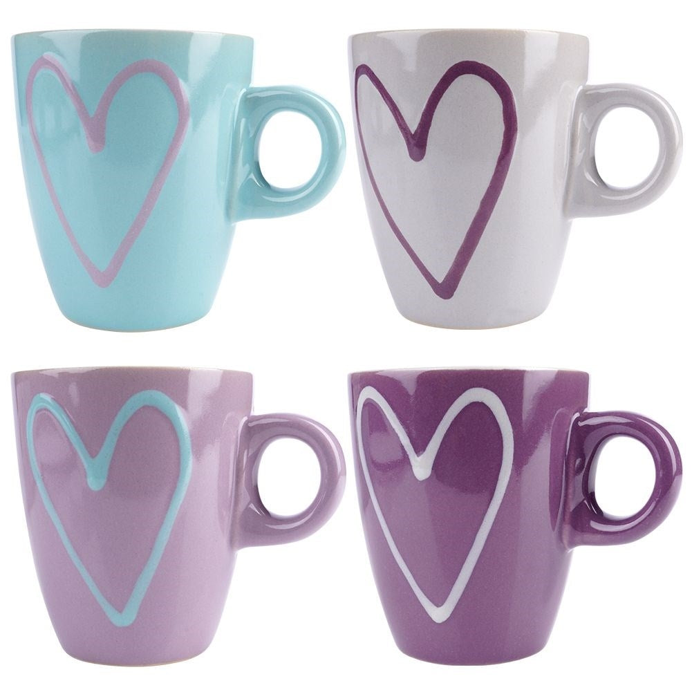 Colorful ceramic mugs with heart motifs - 4-pack