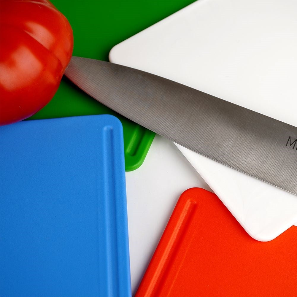 Colorful kitchen boards with stands for various food items
