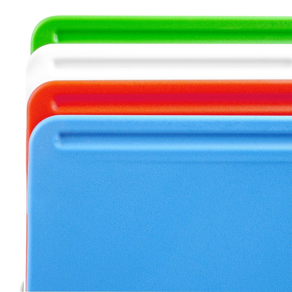 Colorful kitchen boards with stands for various food items