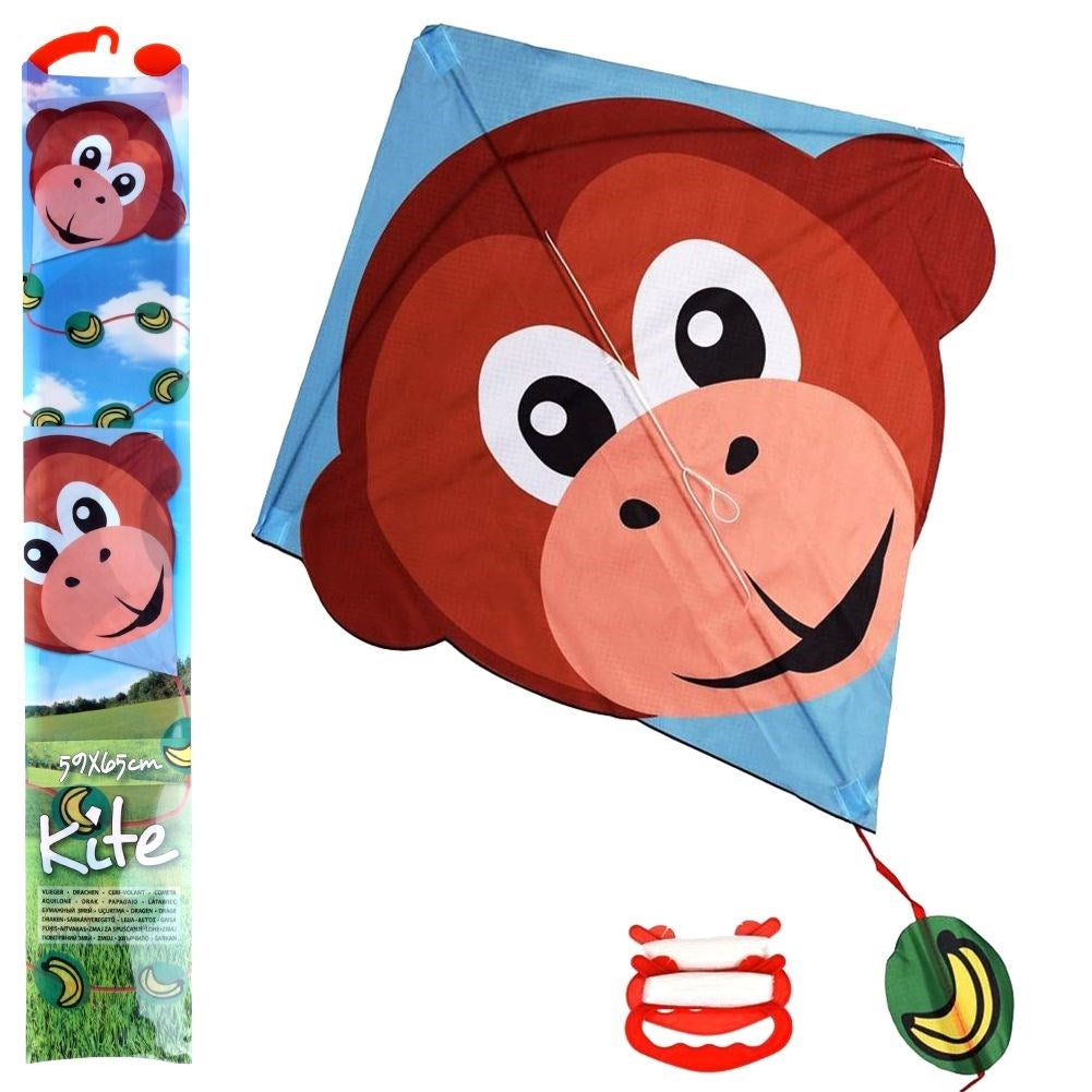 Colorful kite with monkey motif and 30 m line