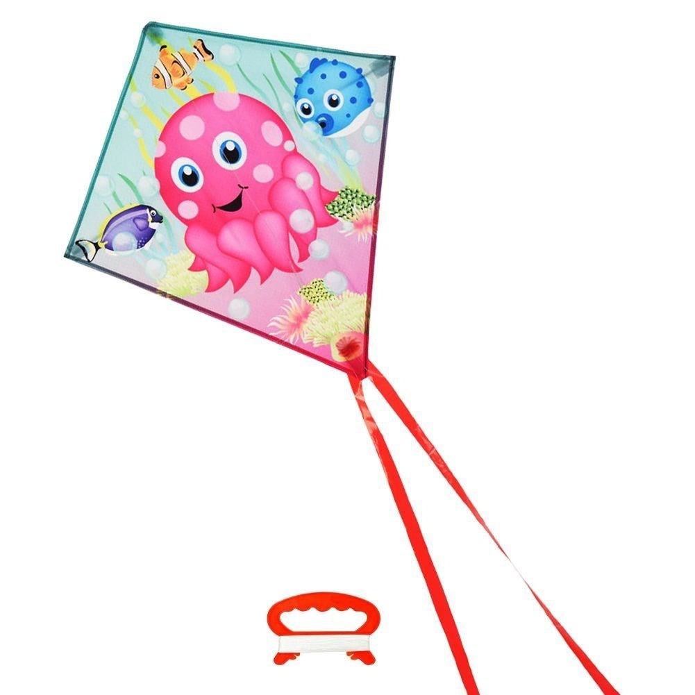 Colorful kite with octopus motif and 36m line