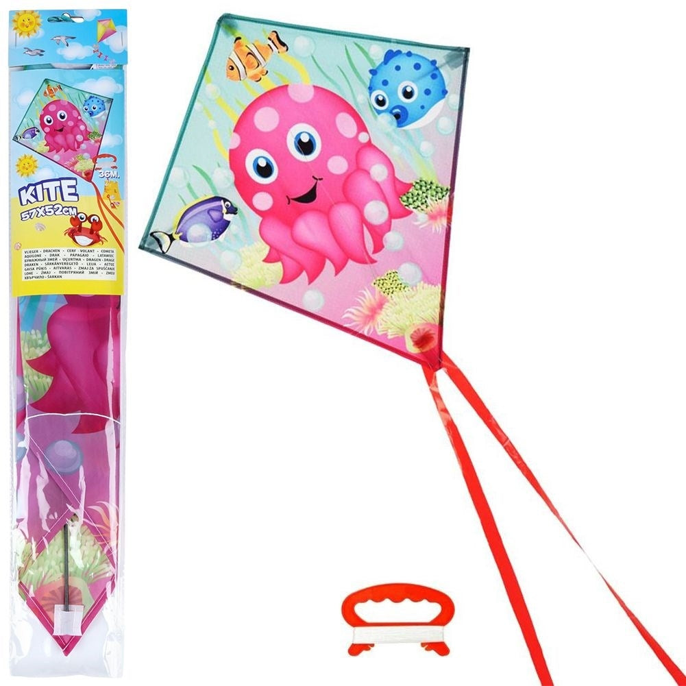 Colorful kite with octopus motif and 36m line