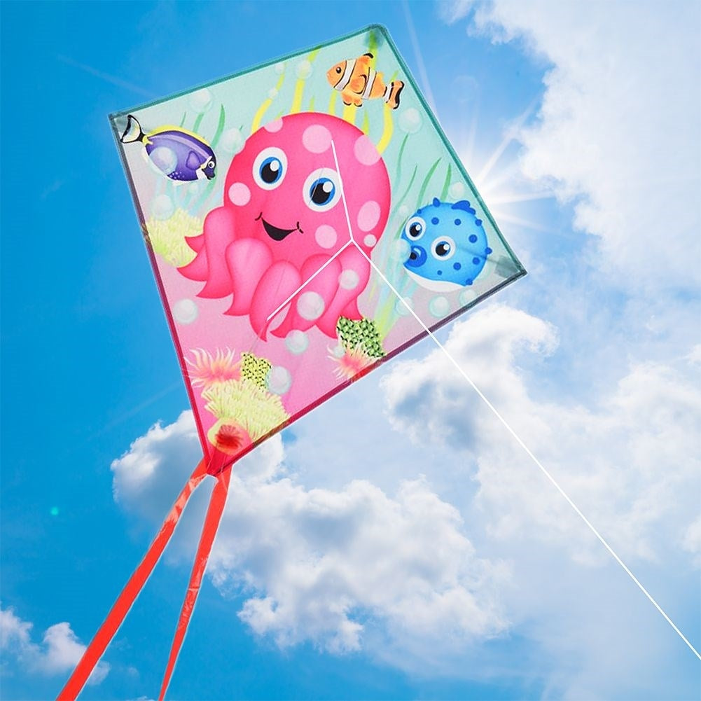 Colorful kite with octopus motif and 36m line
