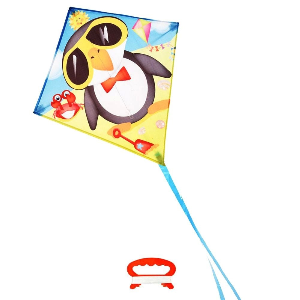 Colorful kite with penguin motif and 36m long line