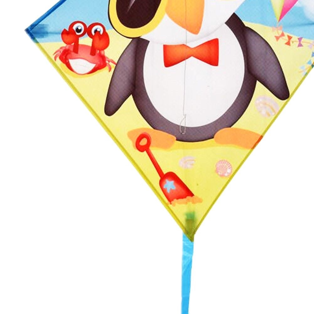 Colorful kite with penguin motif and 36m long line