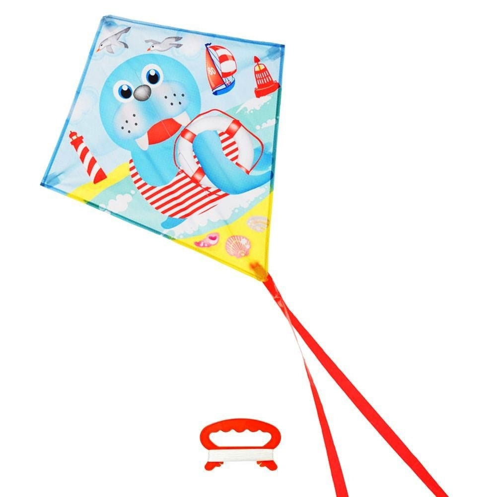 Colorful kite with sea lion motif and 36m line