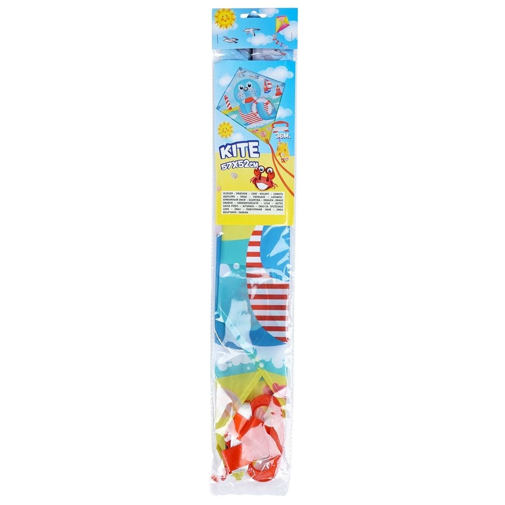 Colorful kite with sea lion motif and 36m line