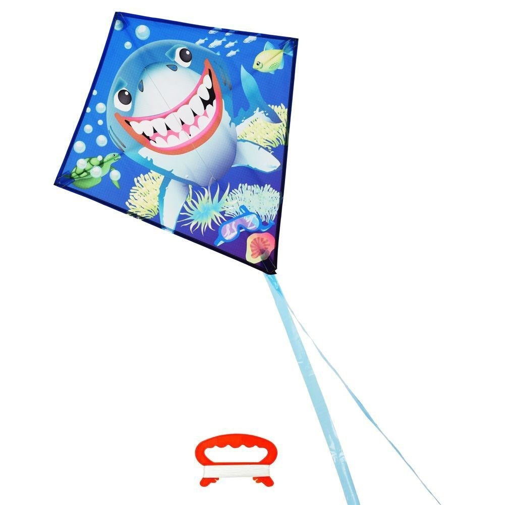 Colorful kite with shark motif and 36 meters of line