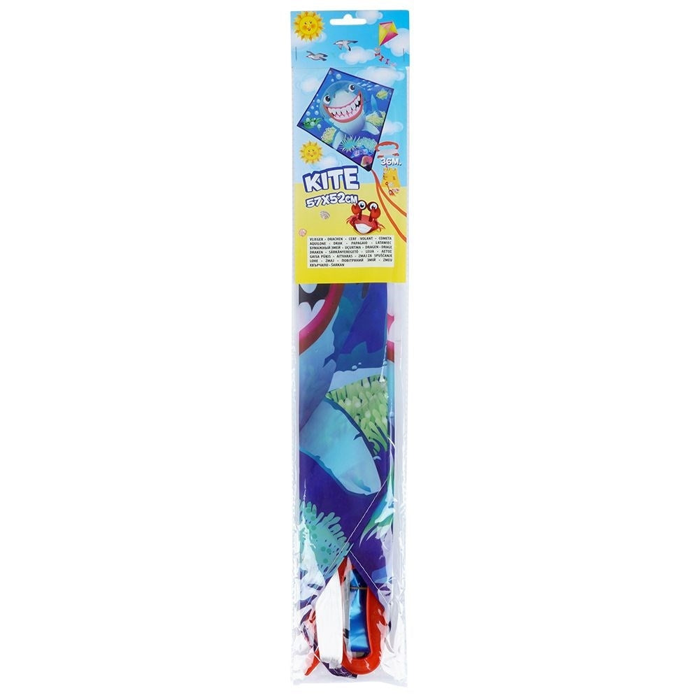 Colorful kite with shark motif and 36 meters of line