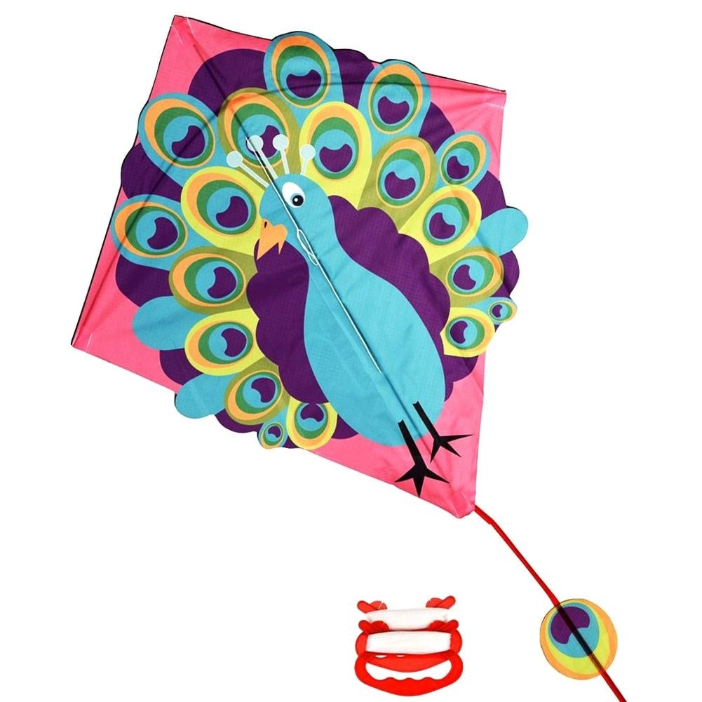 Colorful peacock kite with 30m line for all ages