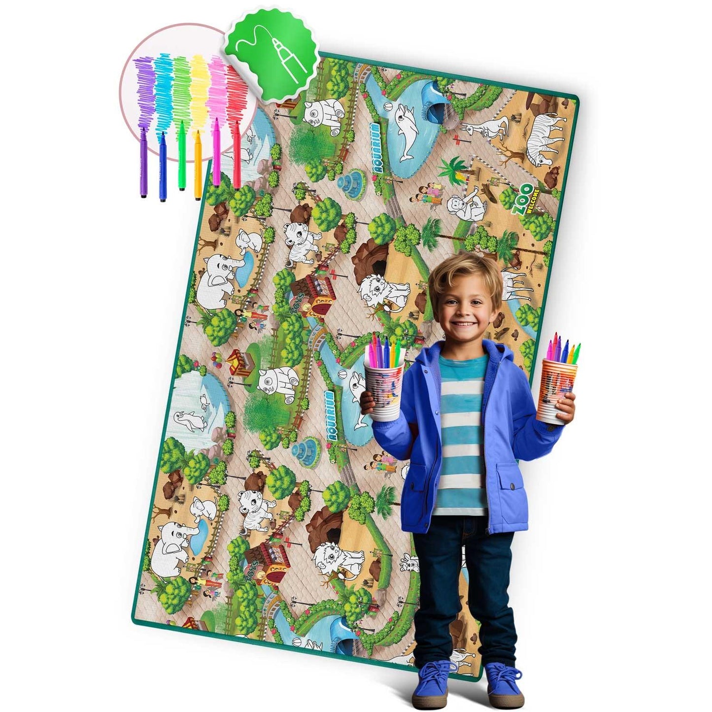 Coloring mat for children, rollable 200 x 120 x 0.3 cm - Ricokids RK-343
