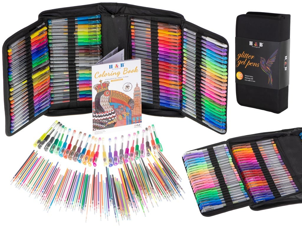 Coloured gel pens in case 120pcs + 120 refills