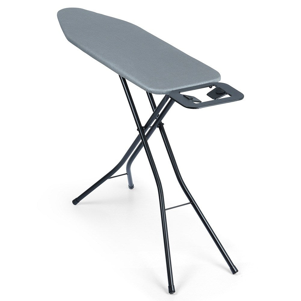 Comfortable and stable ironing board with iron holder