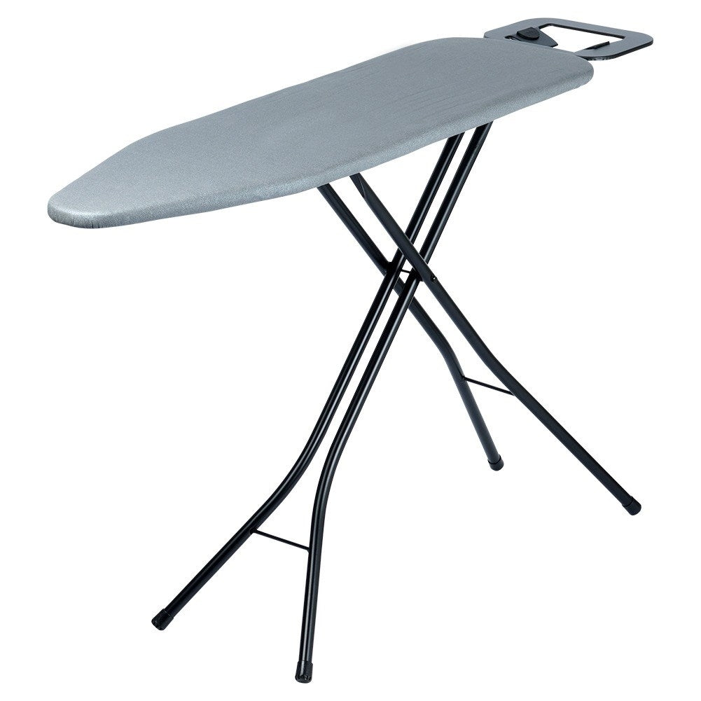 Comfortable and stable ironing board with iron holder