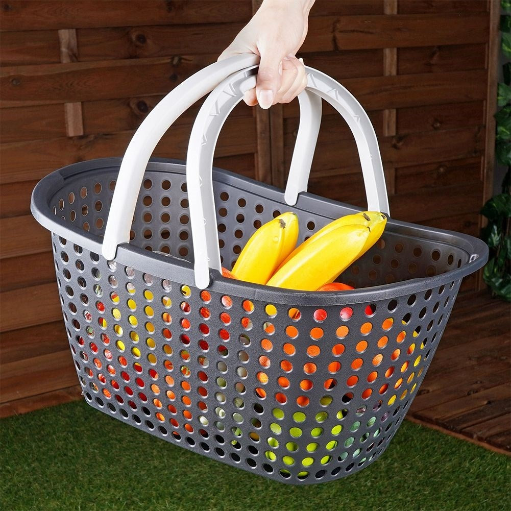 Comfortable anthracite basket with gray handles for shopping and picnics