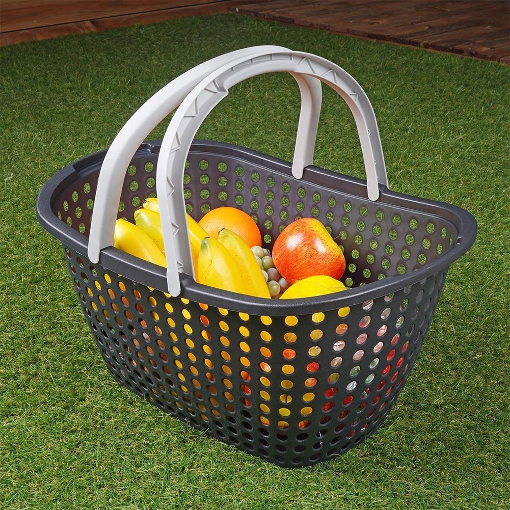 Comfortable anthracite basket with gray handles for shopping and picnics