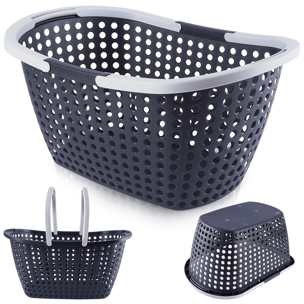 Comfortable anthracite basket with gray handles for shopping and picnics