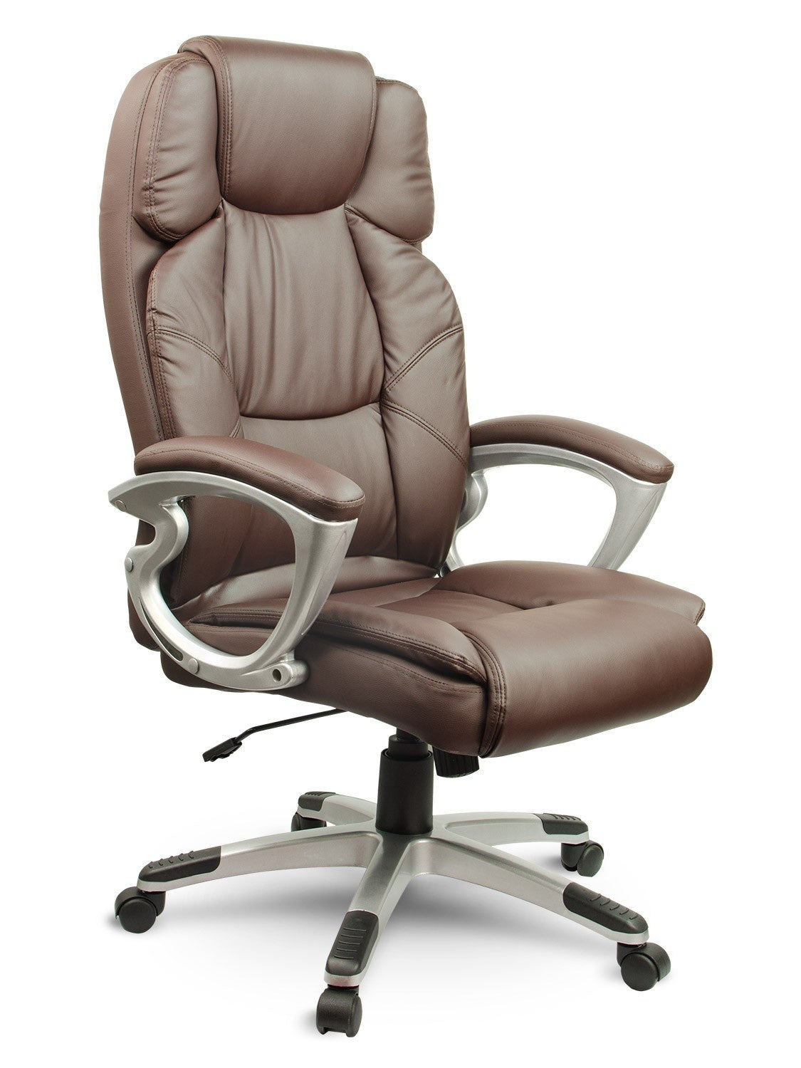 Brown Leather Office Chair with Headrest and Tilt Function