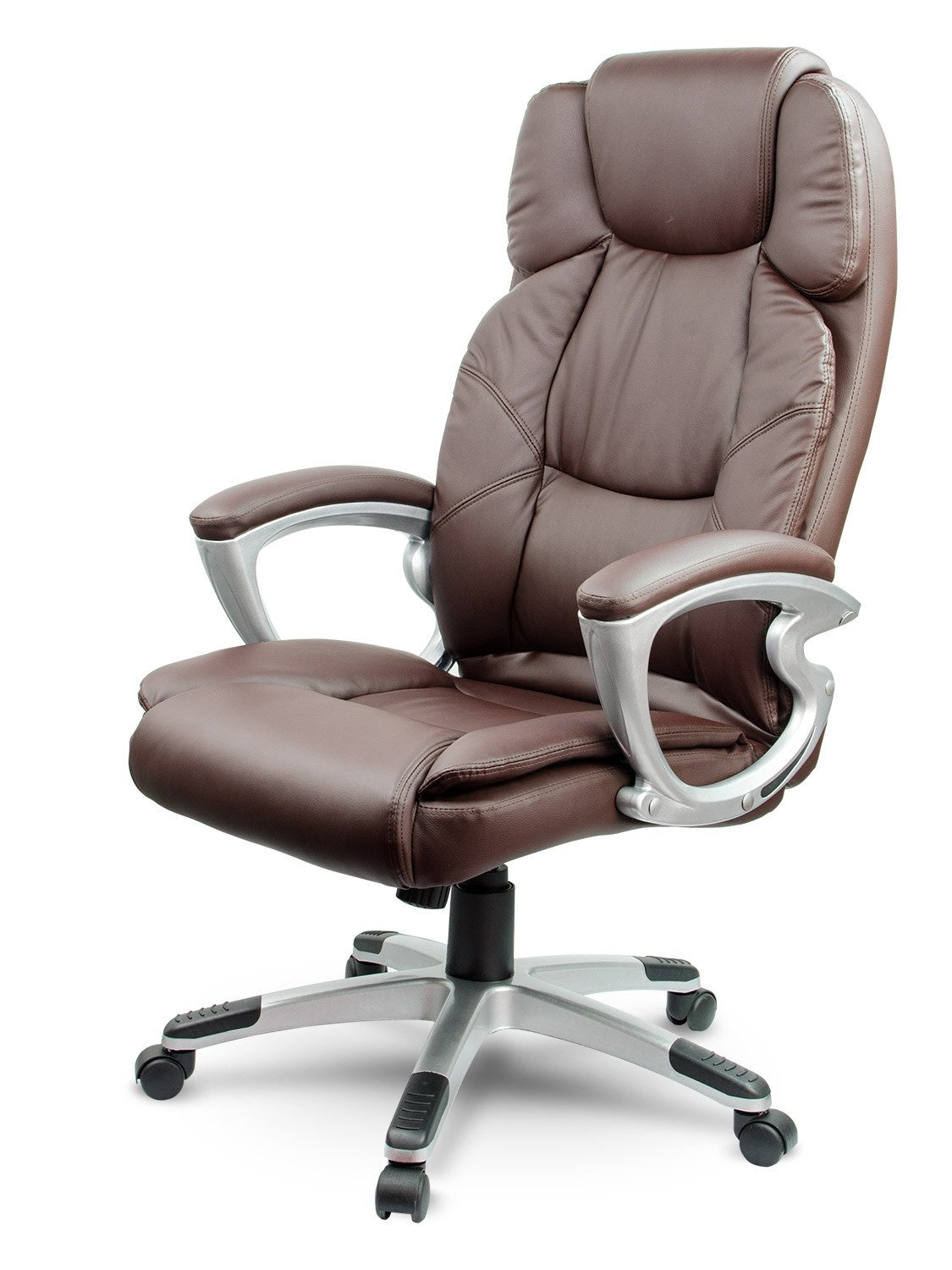 Brown Leather Office Chair with Headrest and Tilt Function