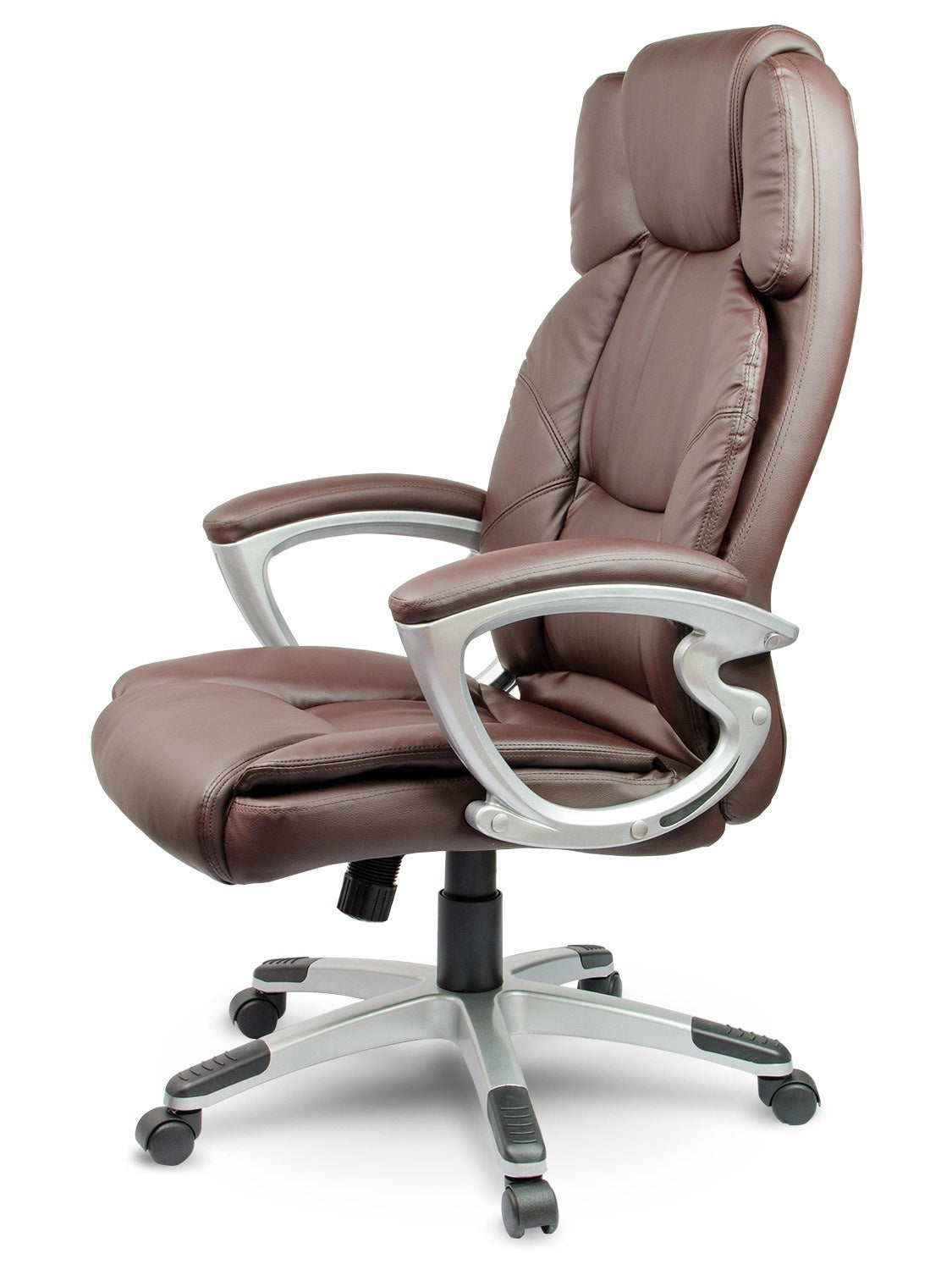 Brown Leather Office Chair with Headrest and Tilt Function