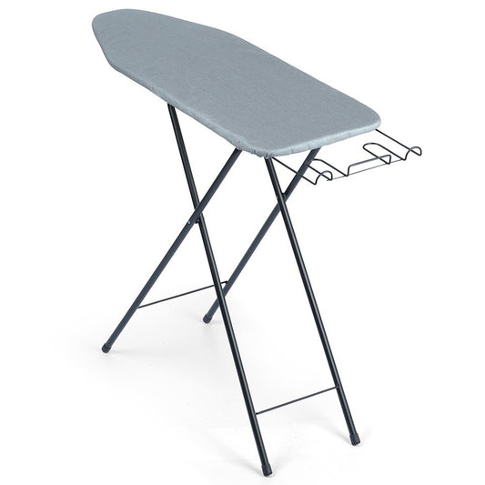 Comfortable, stable ironing board with iron holder