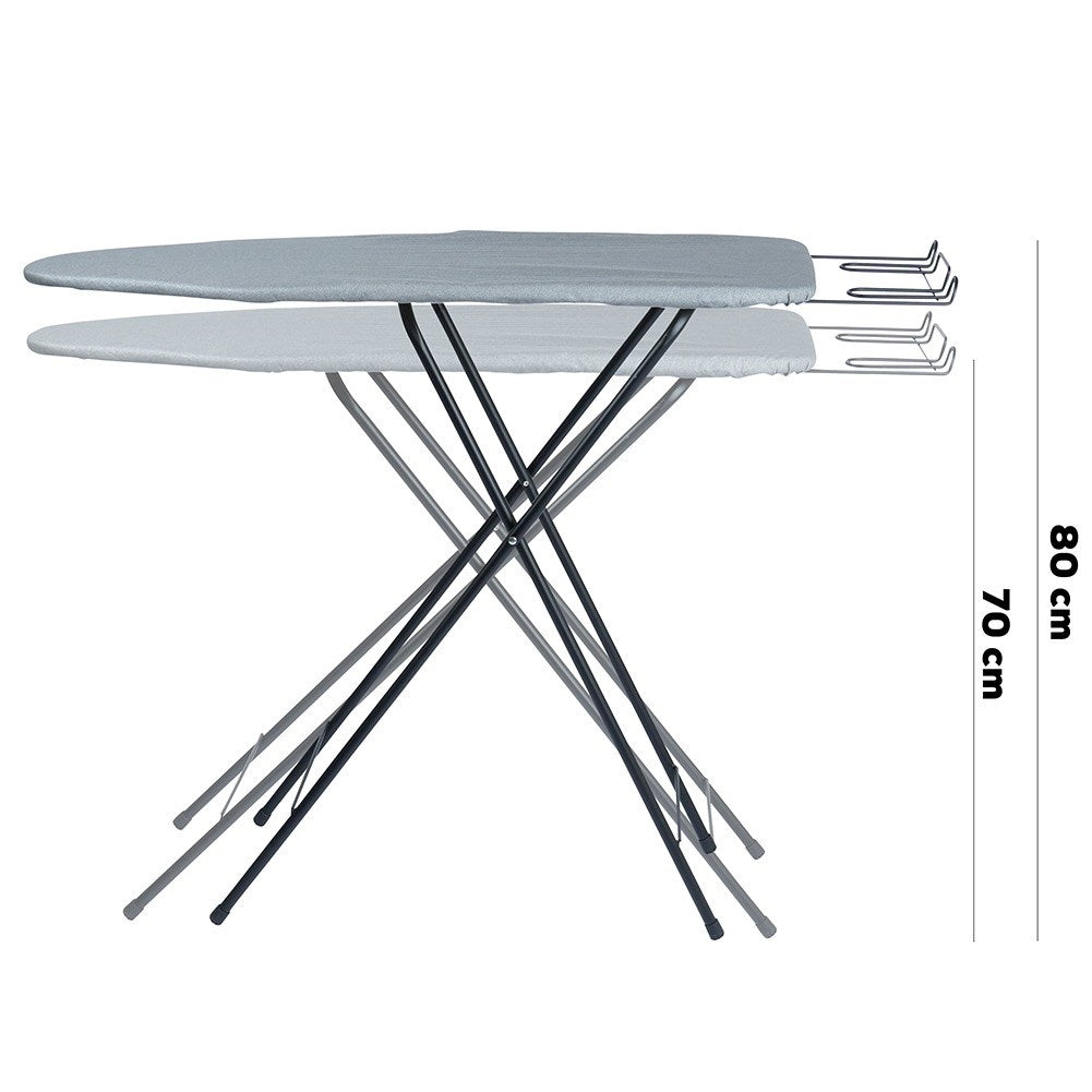 Comfortable, stable ironing board with iron holder