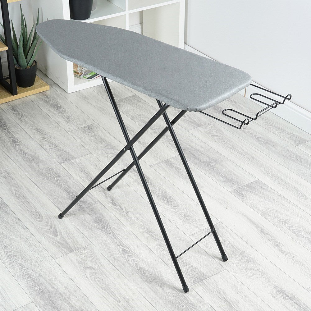 Comfortable, stable ironing board with iron holder