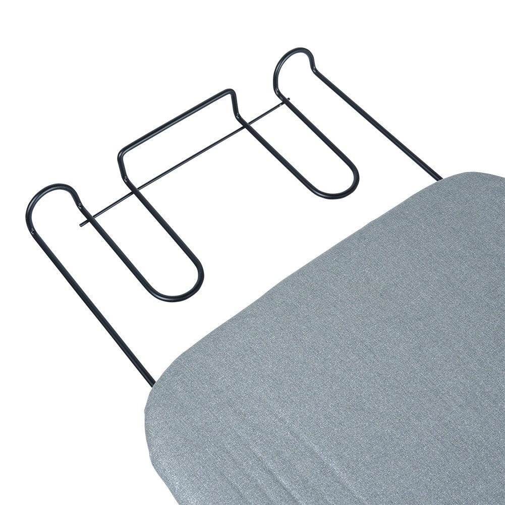 Comfortable, stable ironing board with iron holder