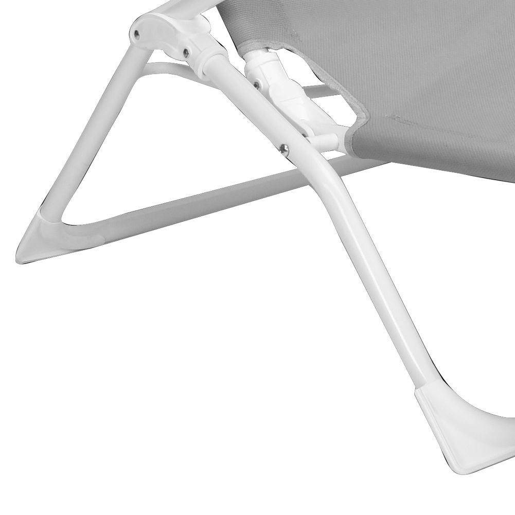 Comfortable sun lounger with gravity function in grey-white colour
