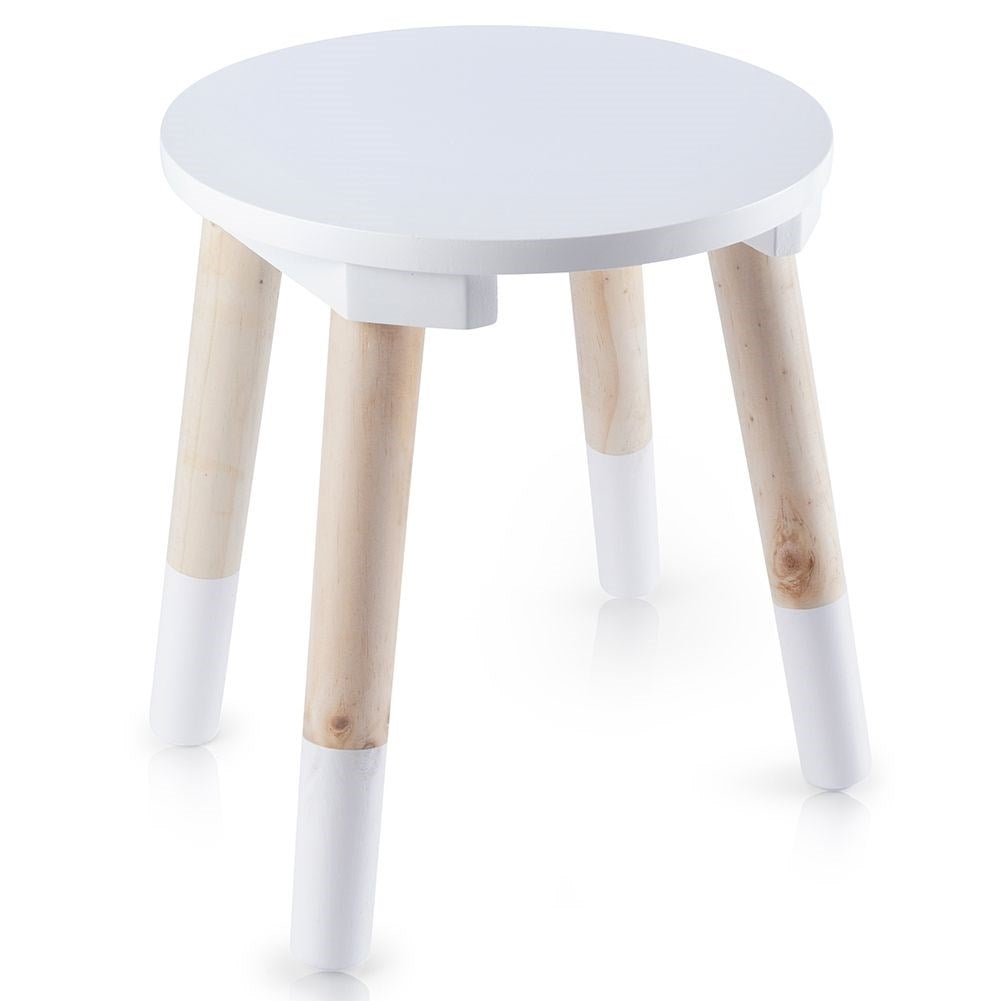 Comfortable wooden children's stool with natural and white color