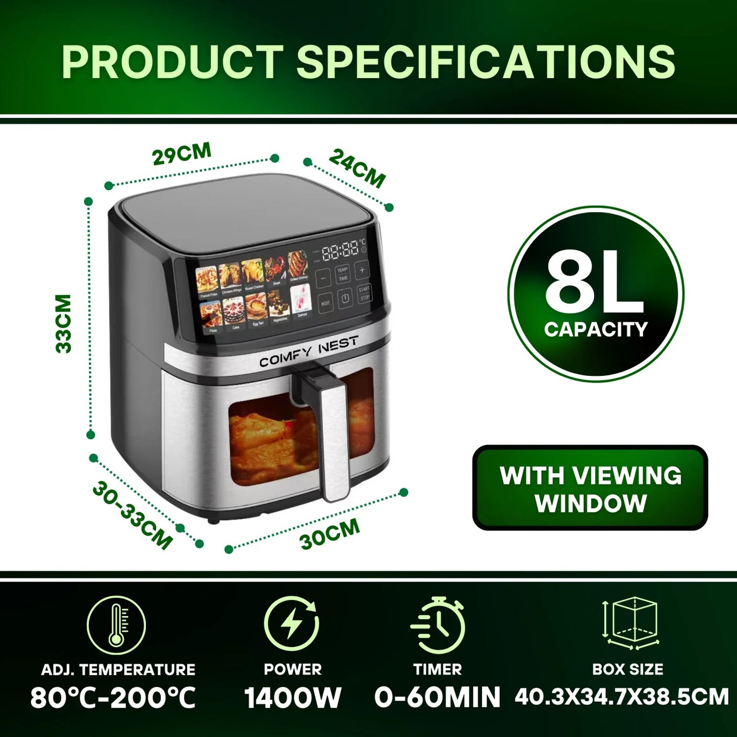 Comfy Nest CN-06160: 1700W Digital Air Fryer - 8L