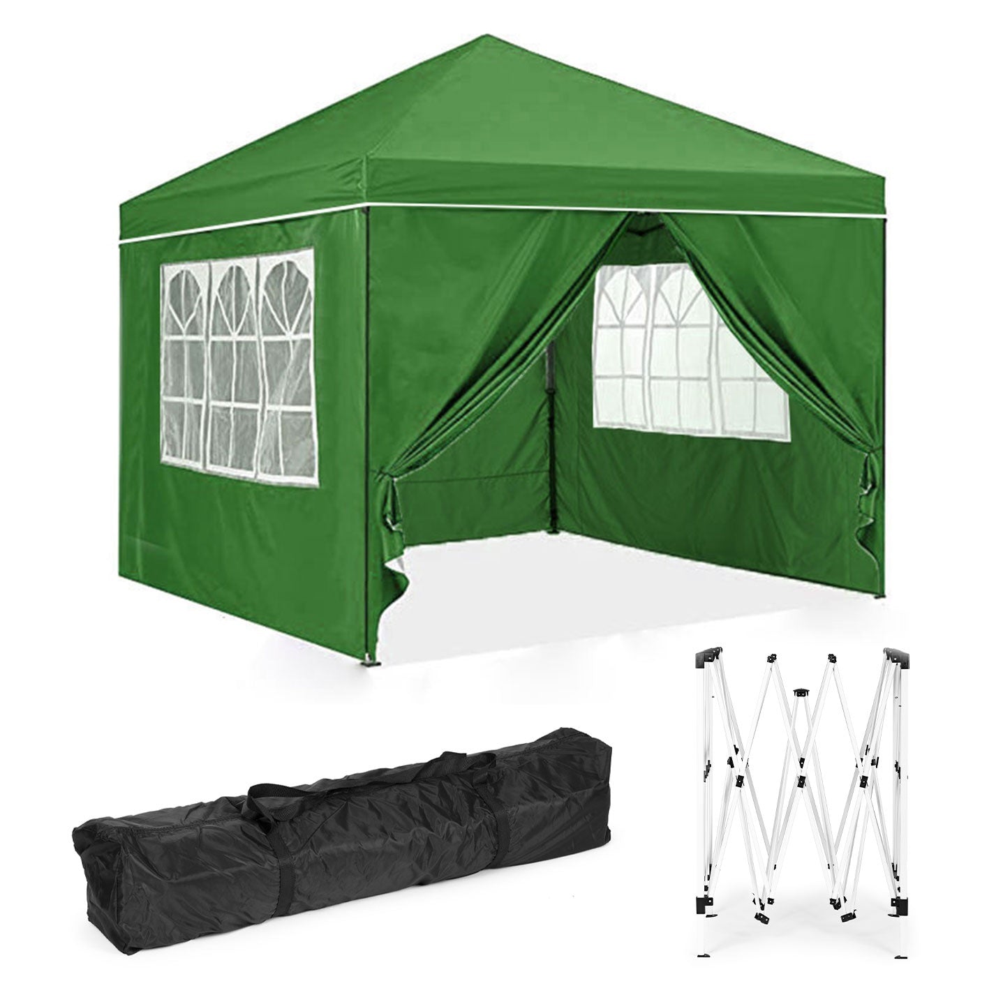 Commercial garden pavilion, automatic, 4-wall windows, entrance, 3x3m - green