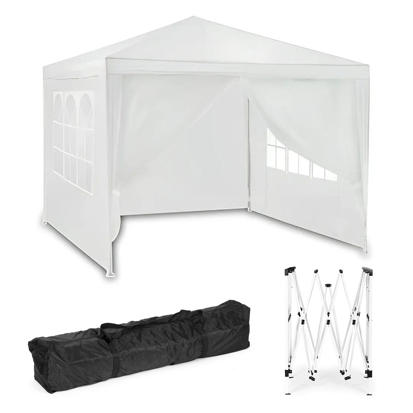 Commercial garden pavilion, automatic, 4-wall windows, entrance, 3x3m - white