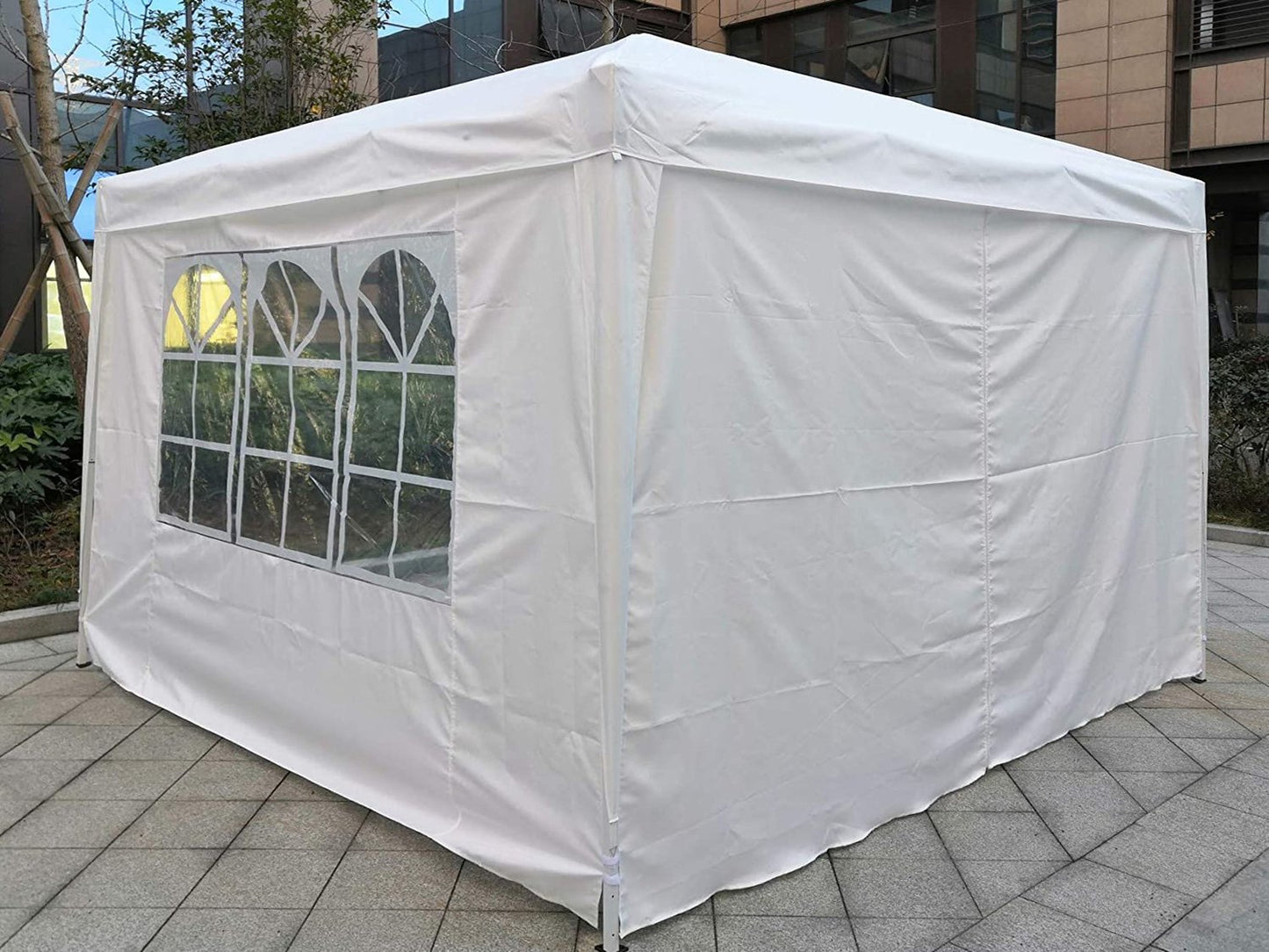 Commercial garden pavilion, automatic, 4-wall windows, entrance, 3x3m - white