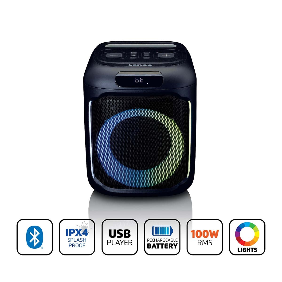 Compact IPX4 Bluetooth® Party Speaker with wireless microphone