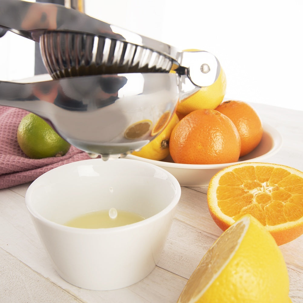 Compact and efficient metal citrus press for lemons and limes