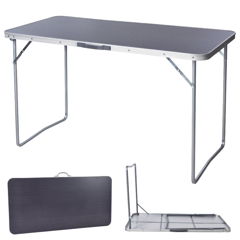 Compact and weatherproof camping table with metal legs