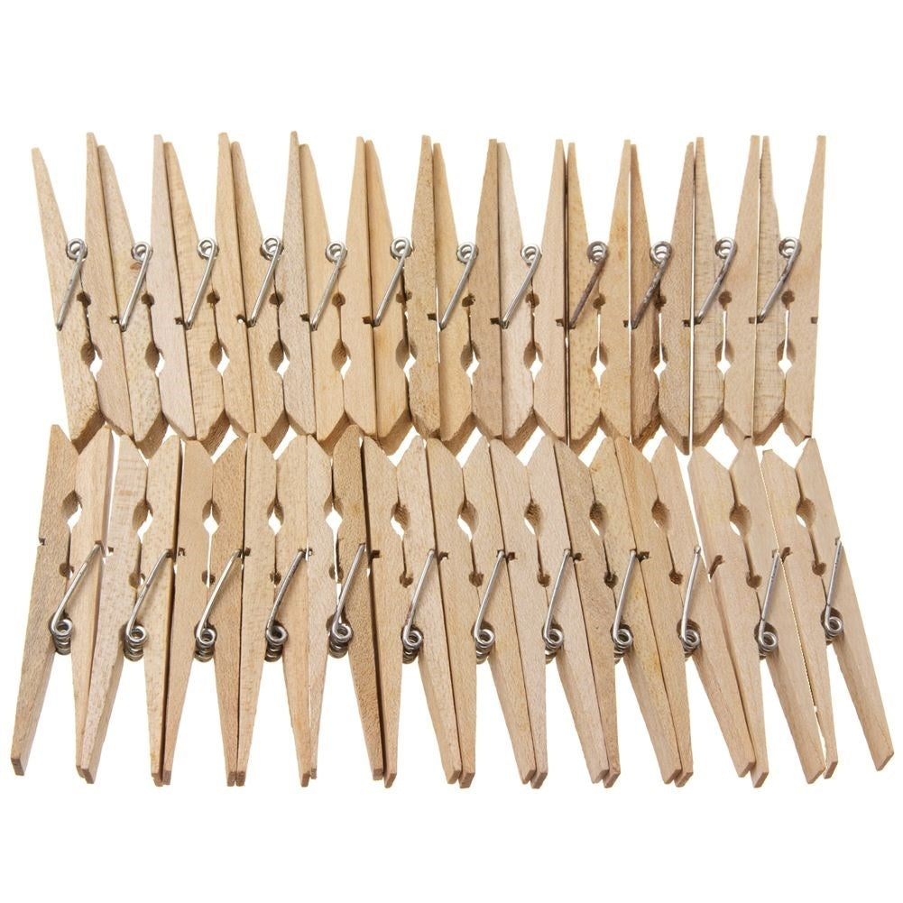 Complete set of 24 strong wooden clothespins for indoor and outdoor use