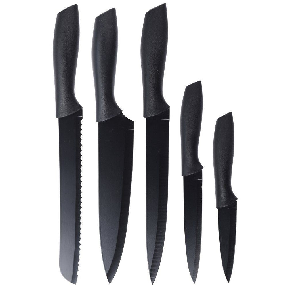 Complete set of 5 black kitchen knives - perfect grip