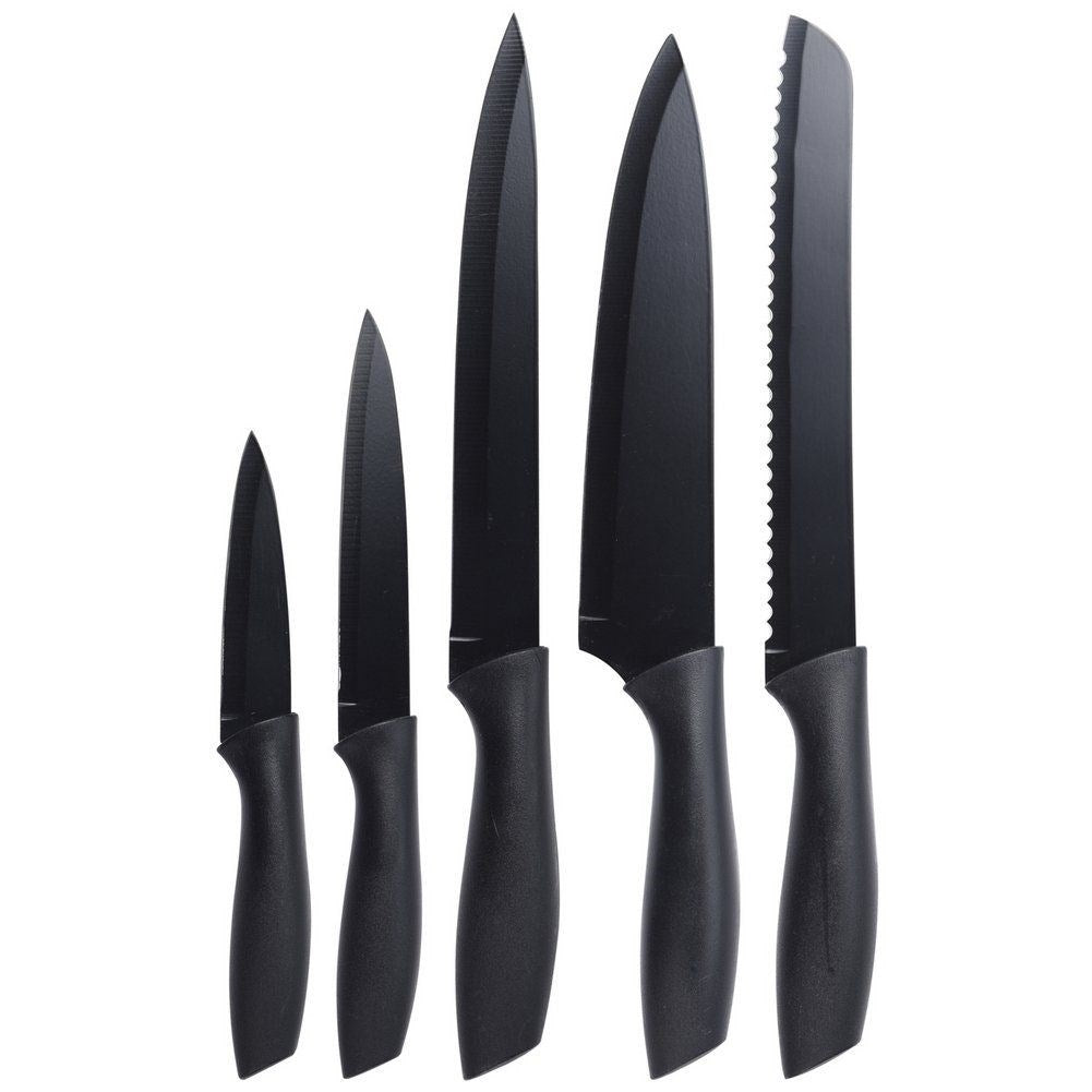 Complete set of 5 black kitchen knives - perfect grip