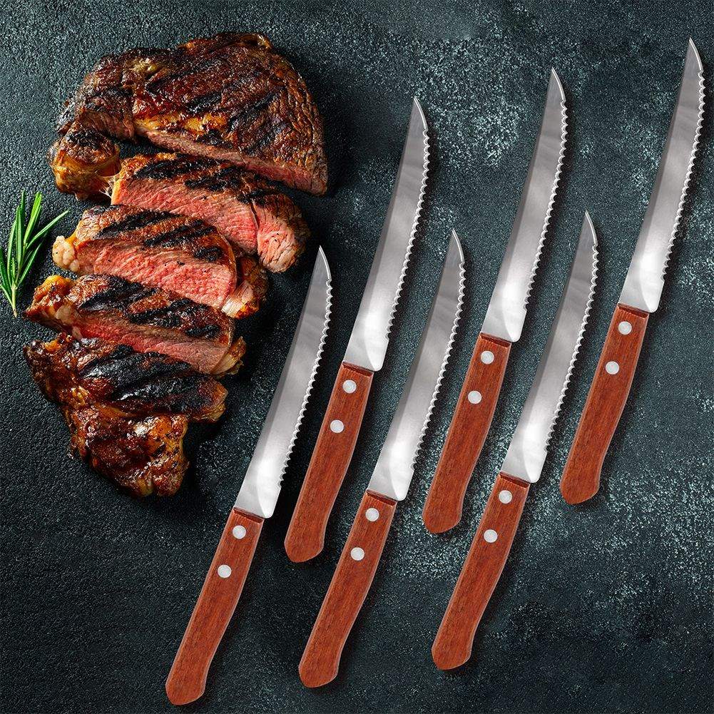 Complete set of six serrated blades for grilling