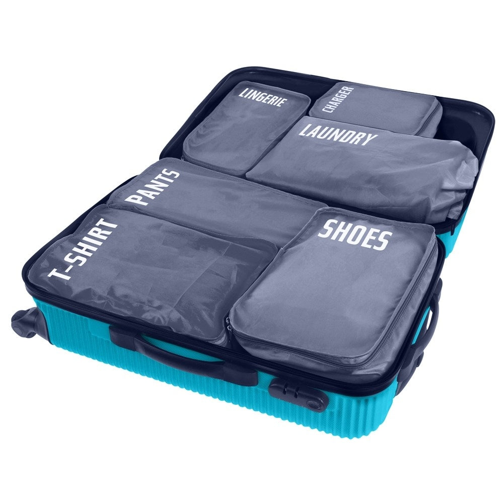 Complete set of travel organizers with six branded bags