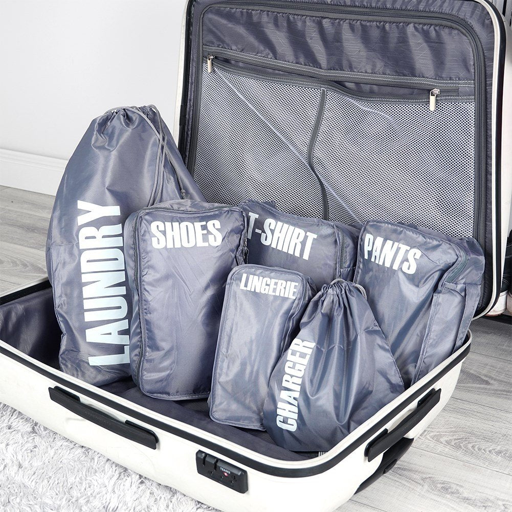 Complete set of travel organizers with six branded bags