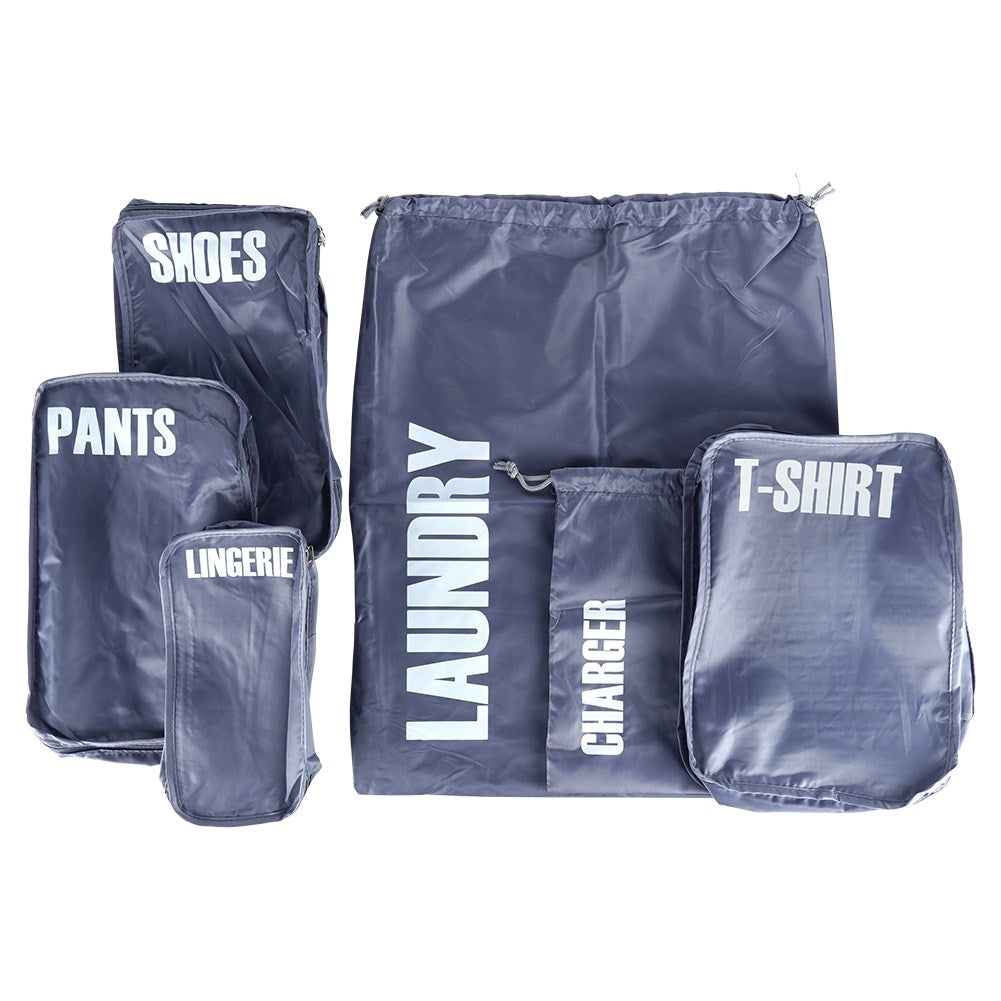Complete set of travel organizers with six branded bags