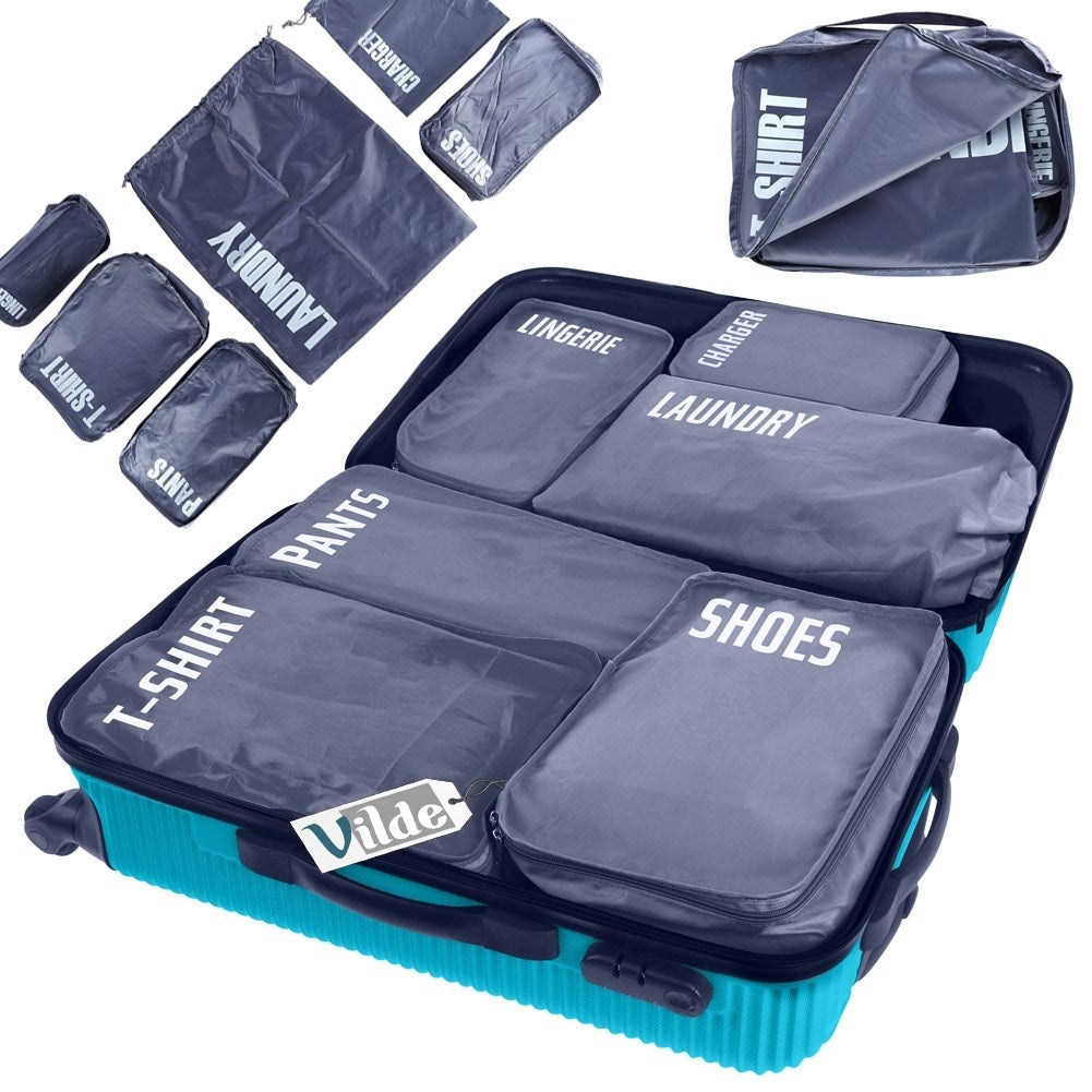 Complete set of travel organizers with six branded bags