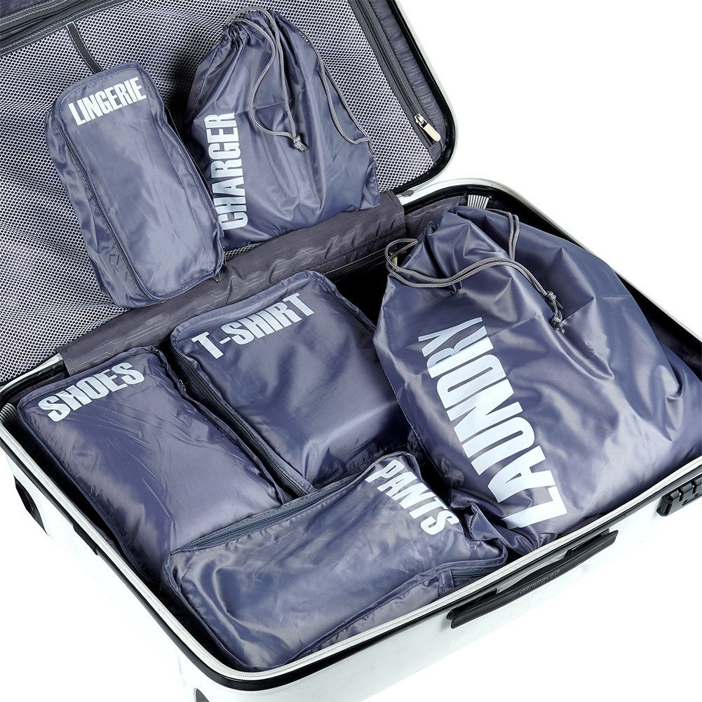 Complete set of travel organizers with six branded bags