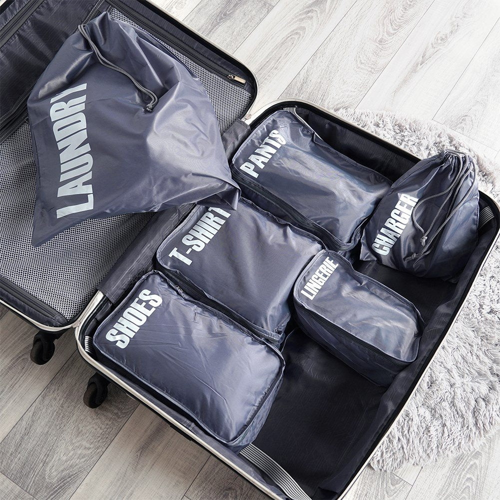 Complete set of travel organizers with six branded bags