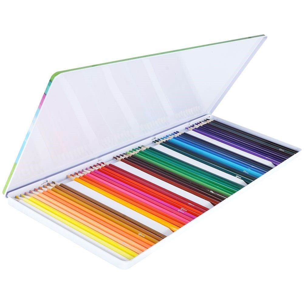 Complete set with 50 intense colored pencils in a metal box