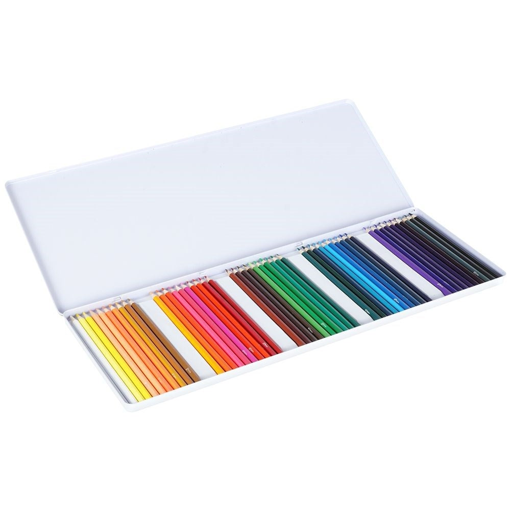 Complete set with 50 intense colored pencils in a metal box