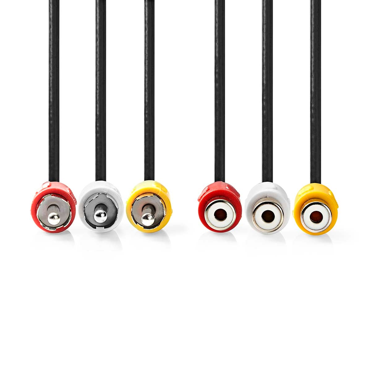 Composite Video Cable | 3x RCA Male | 3x RCA Female | Nickel Plated | 480p | 5.00 m | Round | PVC | Black | Envelope